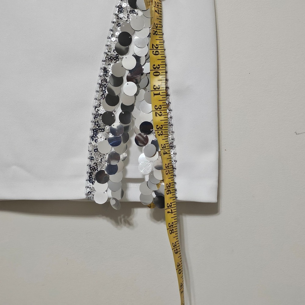 Vince Camuto Dress 6 Fits Small White Round‎ Neck Long Sleeves Sequin Slit  0756 - Picture 6 of 14